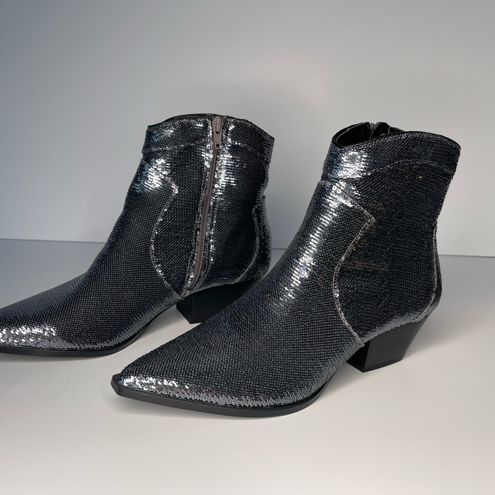 ASOS DESIGN Annie silver sequin western boots